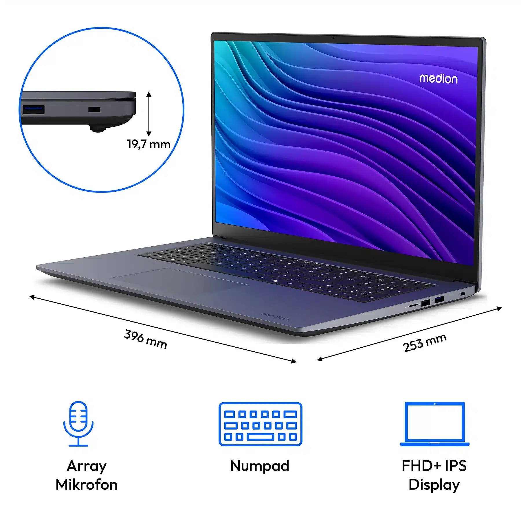 MEDION Avantum 17 E1 – 17,3 inch – AMD Ryzen™ 5 7430U – 16 GB – 512 GB – AMD Radeon™ RX Vega 7 – Windows 11 Home – Bild 2